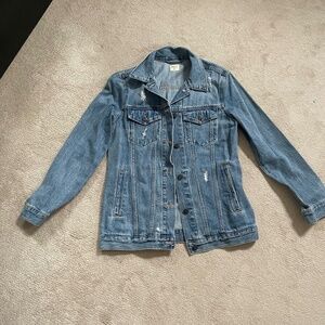GAP xs distressed long Jean jacket